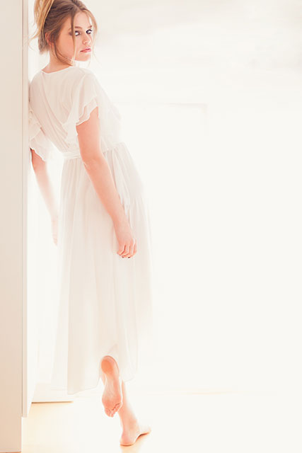 Fabiana and Carlo Nicora - London Boudoir Photography - Portfolio - Woman in white silk gown